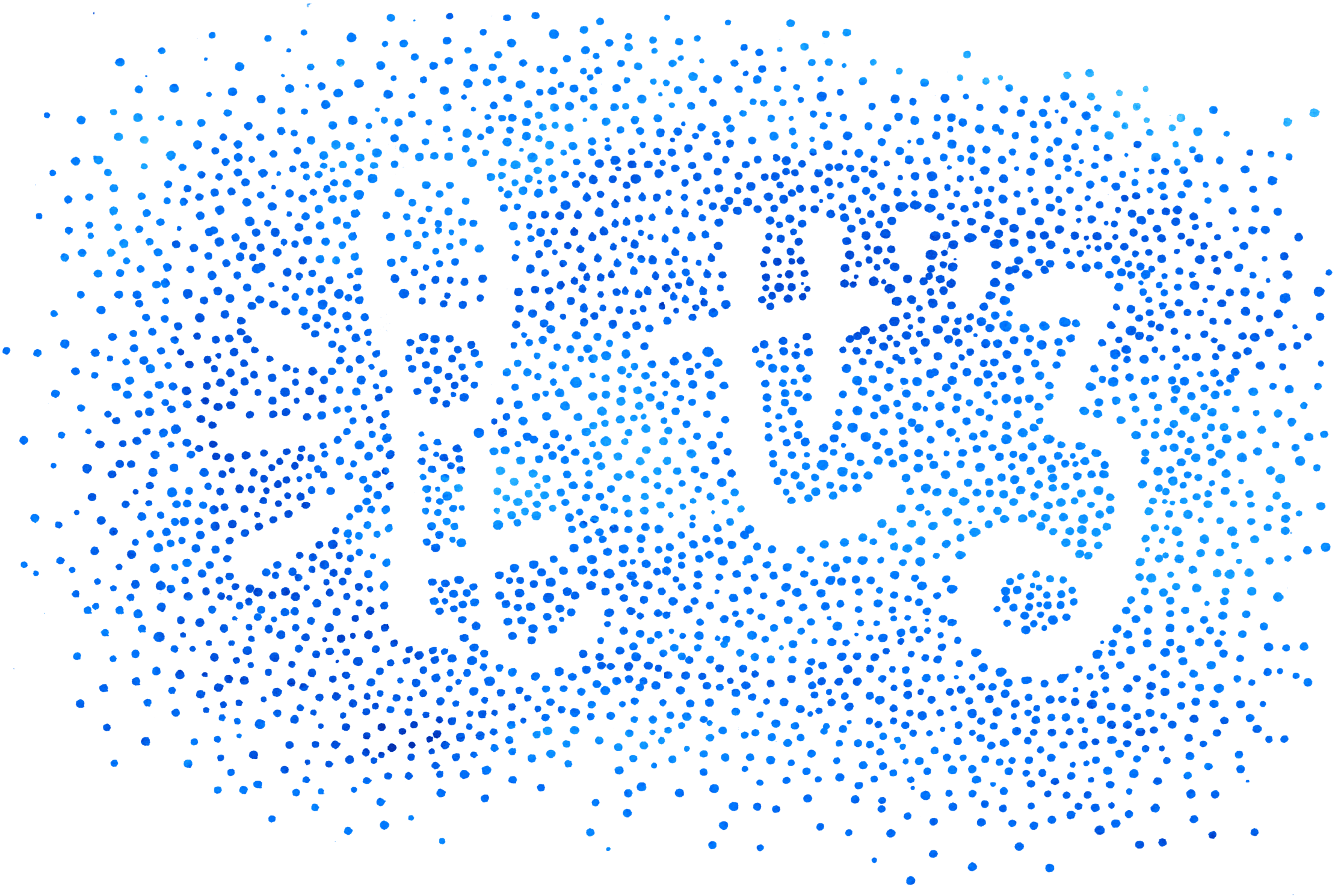 青い点の筆致で構成した文字の実験