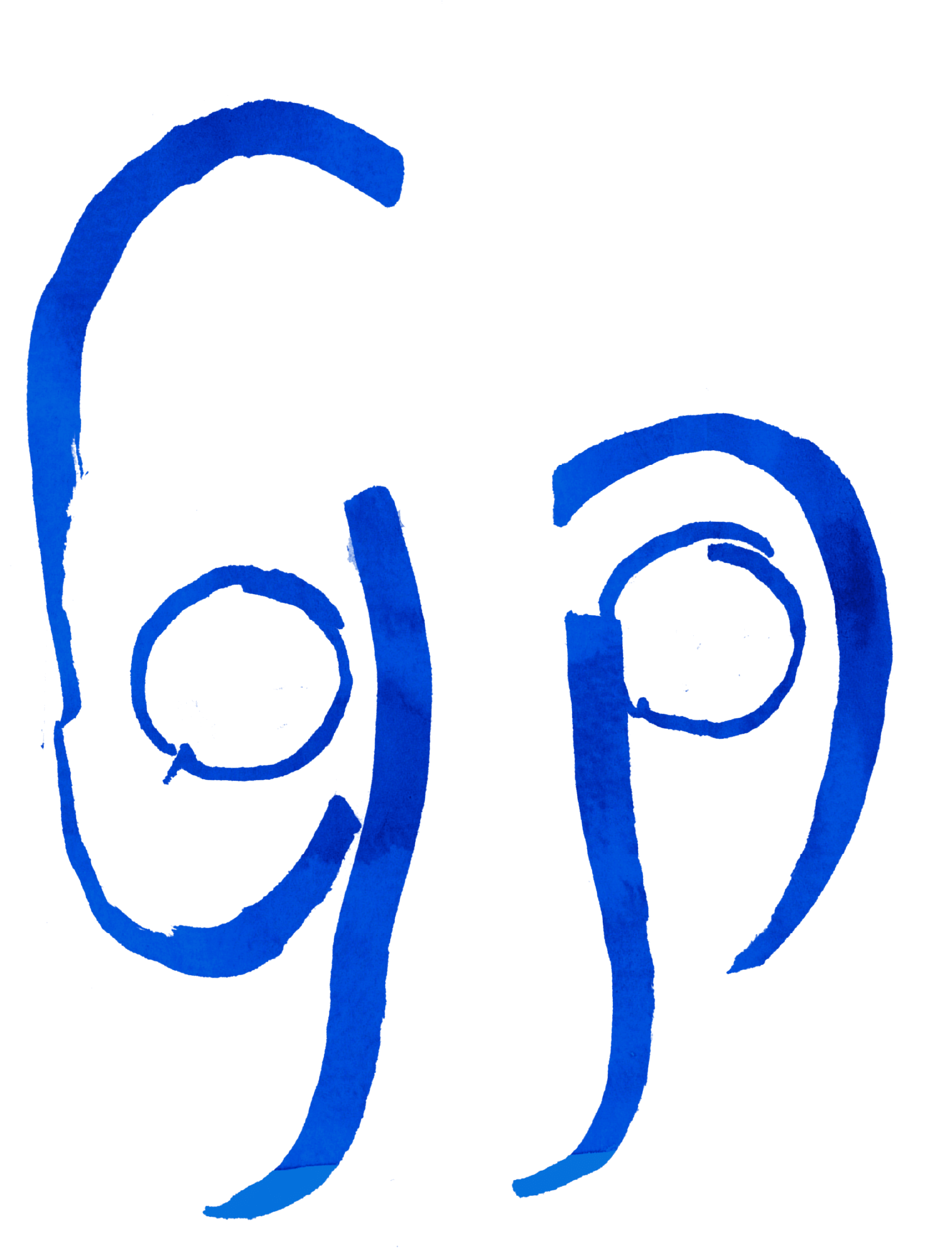 青い水彩で描いた大きな文字の動き